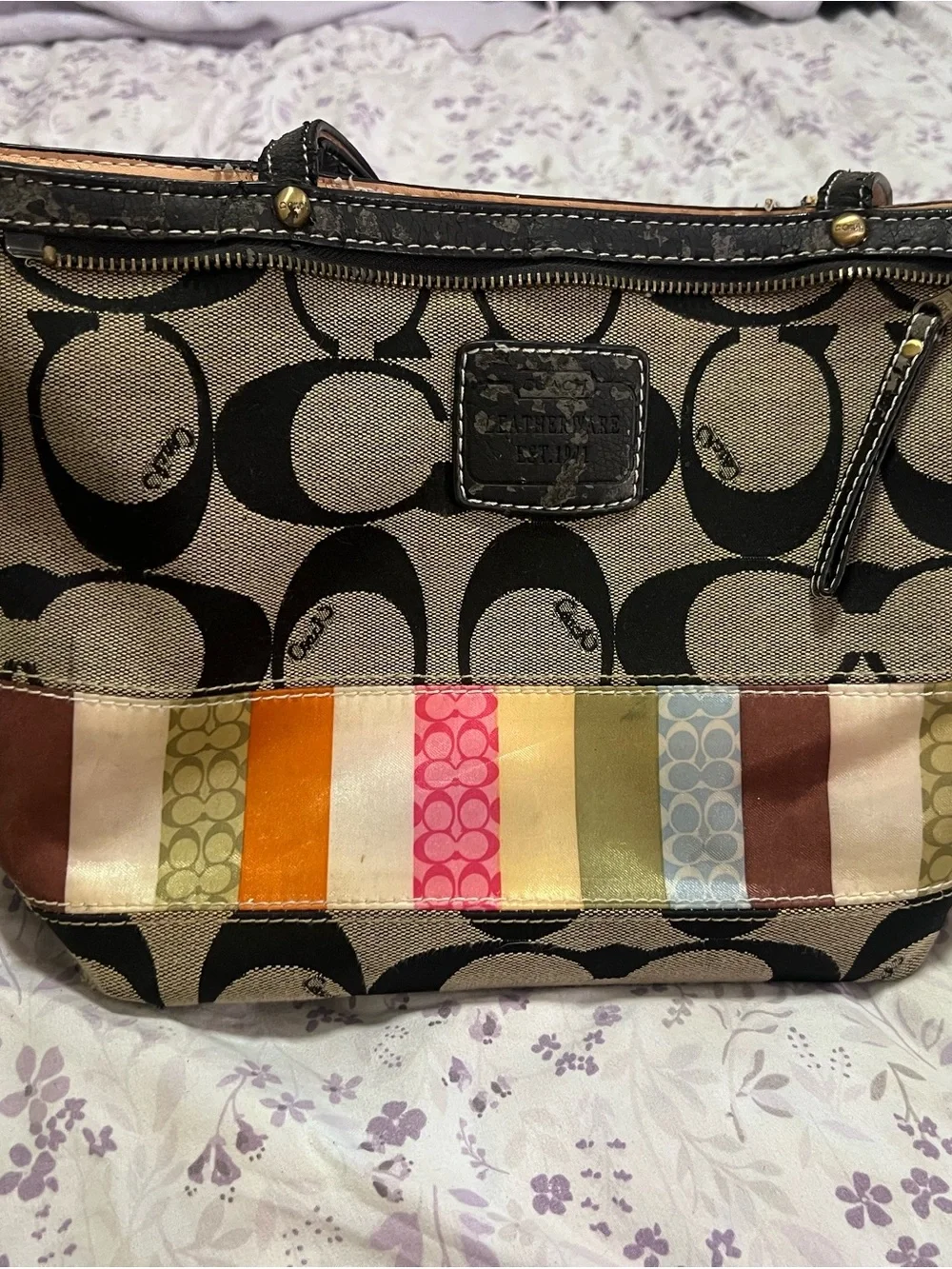 Coach Multicolor Stripe Canvas Shoulder Bag